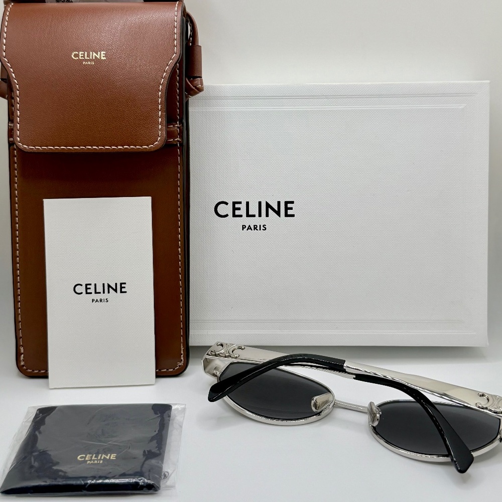 Celine Triomphe Silver Metal Sunglasses – Made in Italy (CL40235U)